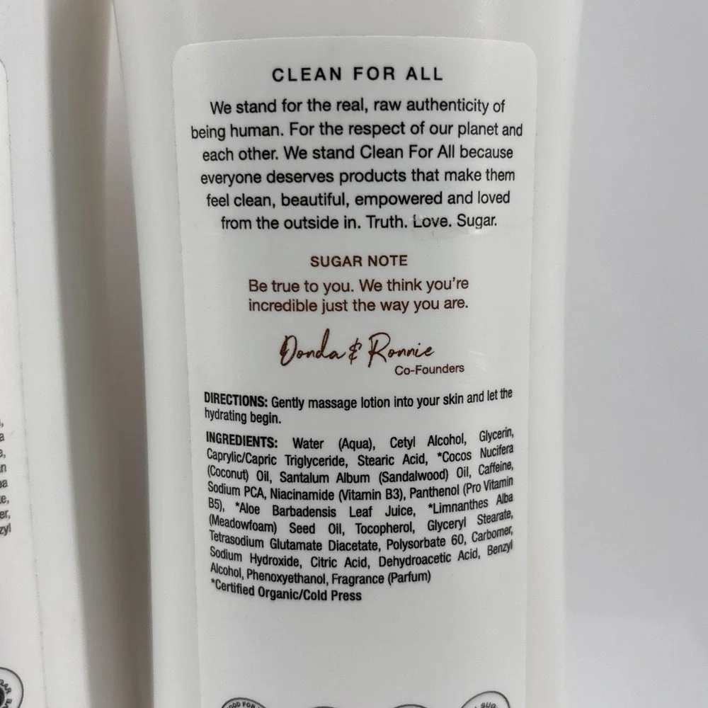 2 Raw Sugar Moisture Loving Lotion Firming Meadowfoam Santal + Caffeine 16 oz